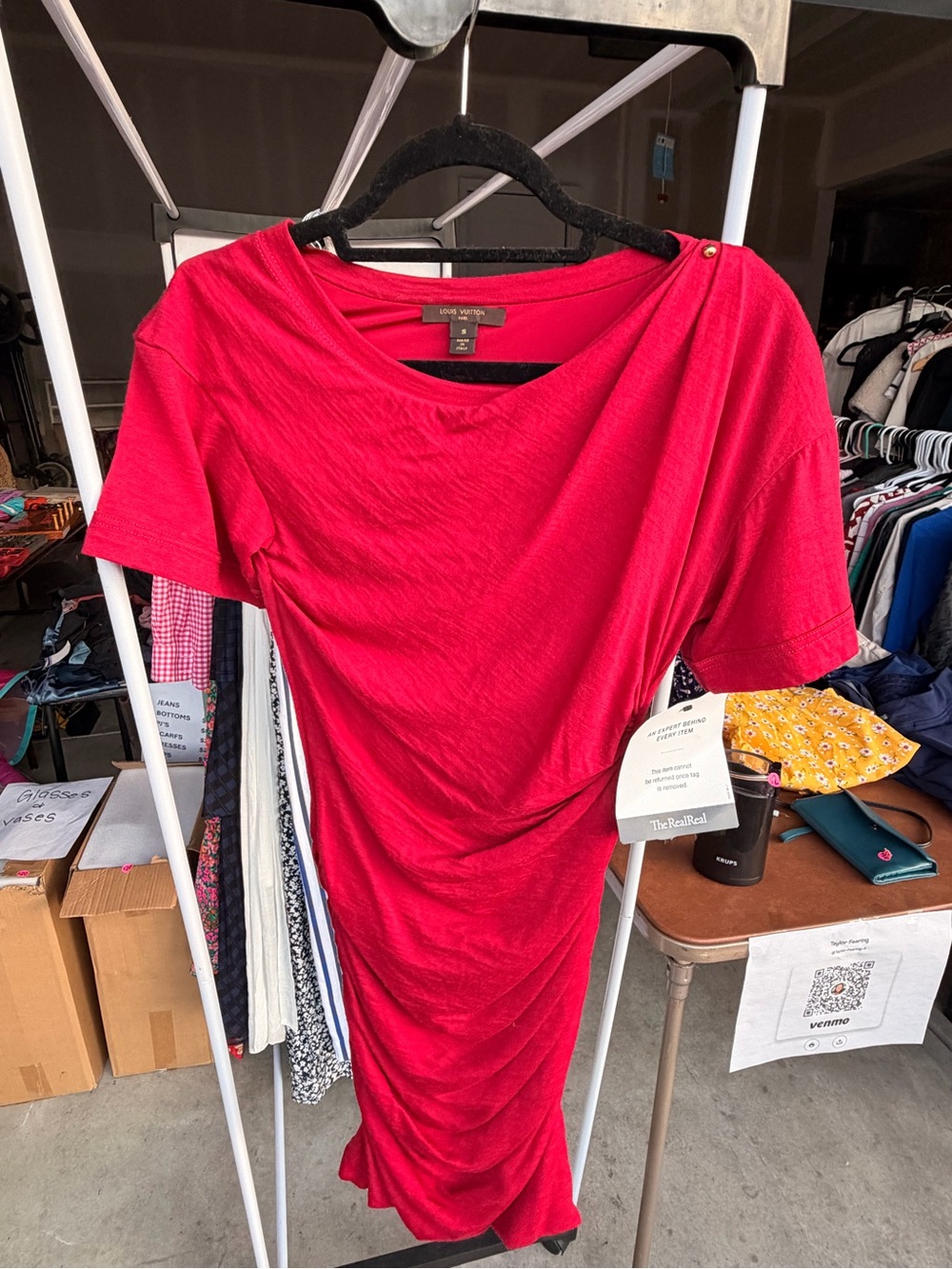Louis Vuitton Red One-Shoulder Ruched Midi Dress